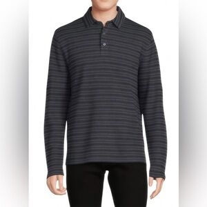 Vince Men’s Long Sleeve 100% Cotton Gray Striped Preppy Polo Pullover Sz XL